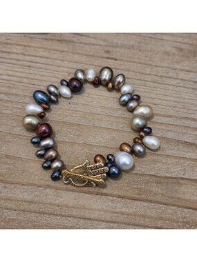 Colored Freshwater Pearl 7" Beaded Bracelet Hamsa Toggle Clasp